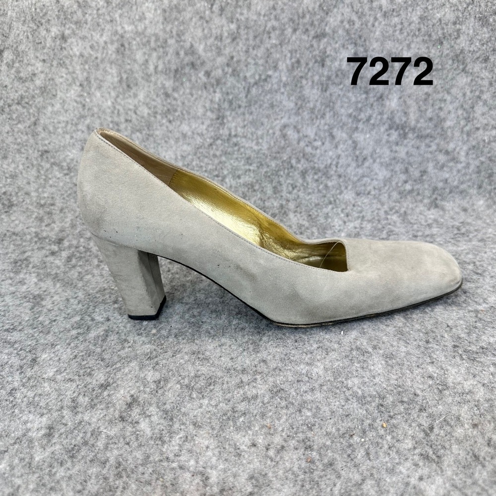 Bruno Magli Womens Suede Block Heel Pumps Square Toe Made in Italy Taupe Grey
